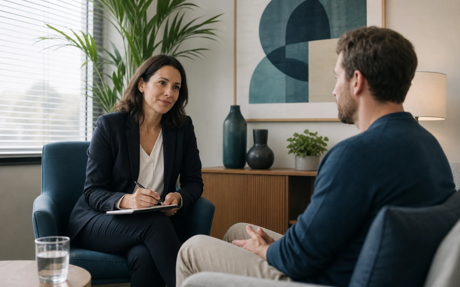Client having a private safety-check consultation